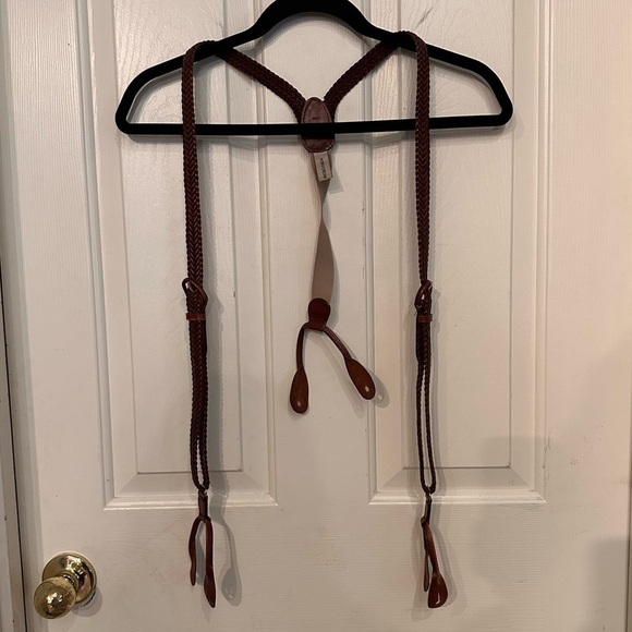 Nordstrom Men's Brown Braided Full Grain Leather Suspenders Adjustable Classic - Picture 2 of 5